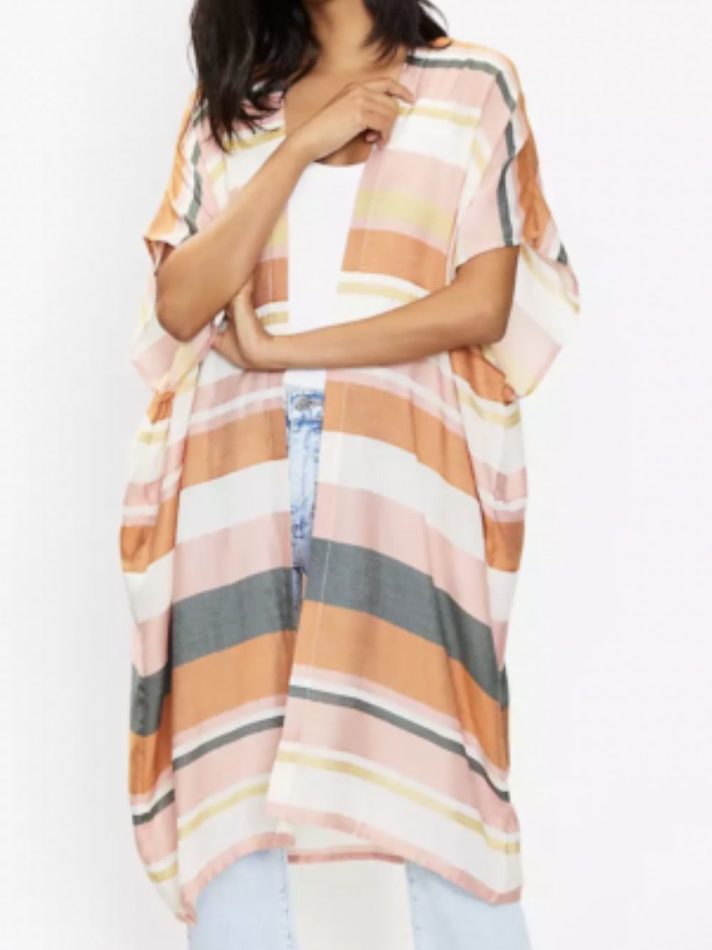 Loft Striped Long Open Front Dolman Sleeve Kimono Size Medium Large